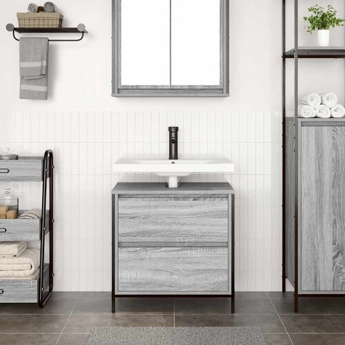  Kupaonski ormarić za umivaonik s ladicama 90x34,5x60 cm Siva Slike