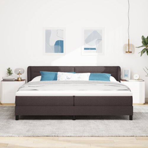Box Spring Krevet s Madracem Tamno Smeđi 200x200 cm Tkanina Slike