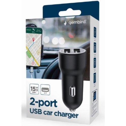 Gembird ta-uc-2a15-car-01 2-port usb car charger, 3.1 a, black Cene