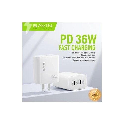 BAVIN punjač 36W 2x Type-C bela Cene