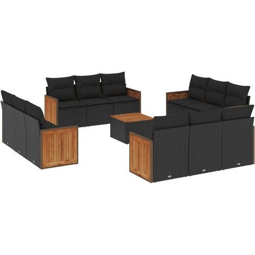  13-dijelni set vrtnih sofa s jastucima poliratan crni Slike