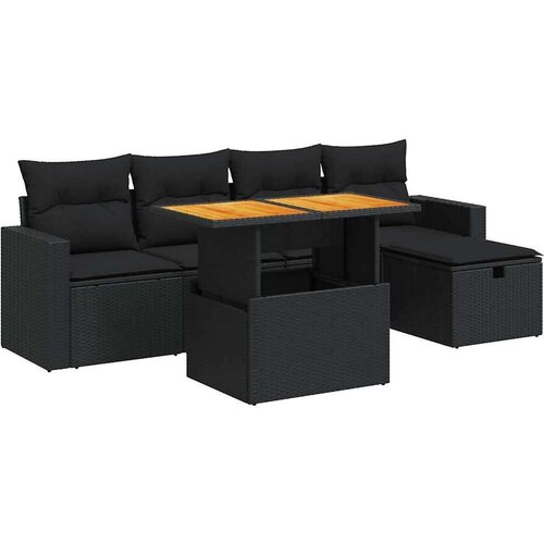 VidaXL 6-dijelni set vrtnih sofa s jastucima crni od poliratana bagrem Slike