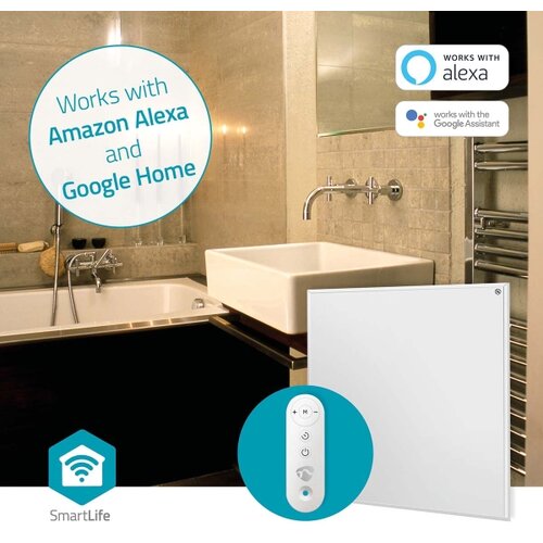 Nedis HTIP350WTW - infracrveni grejni panel 350W/230V/1xCR2025 59,8x62 cm wt IP44 + daljinski upravljač Slike