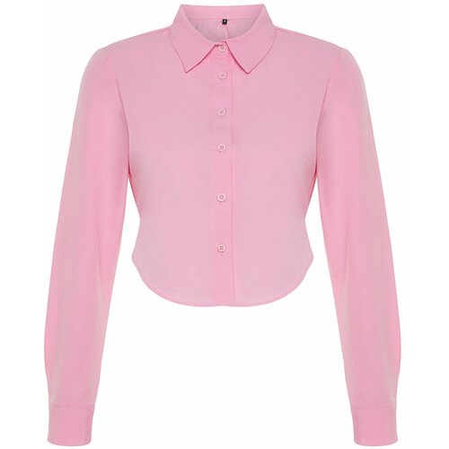 Trendyol Pink Crop Cotton Woven Back Detail Shirt Cene