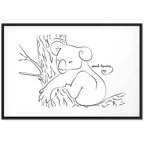  Slika - Quiet Charm of Nature (1-part) - Sleeping Koala in Black and White 60x40 U crnom drvenom okviru Slike