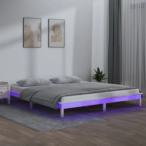 vidaXL LED posteljni okvir bel 160x200 cm trden les