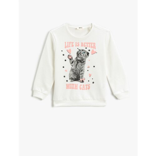 Koton Cat Printed Sweatshirt Long Sleeved Crew Neck Slike