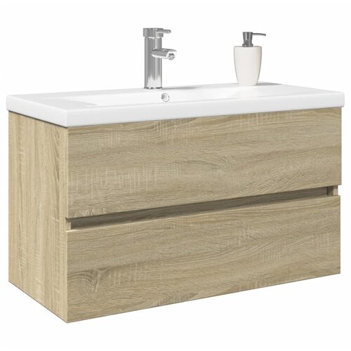  2-dijelni set kupaonskog namje&amp;scaron;taja od keramike i drva Smeđa 80 x 38.5 x 45 cm Slike
