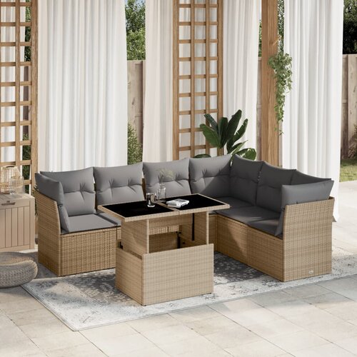 VidaXL 7-dijelni set vrtnih sofa od poliratana s jastucima bež Slike