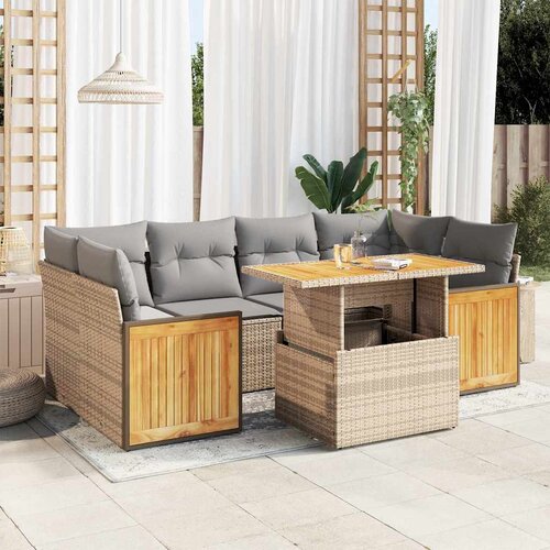 vidaXL 7-dijelni set vrtnih sofa s jastucima bež od poliratana bagrem Cene