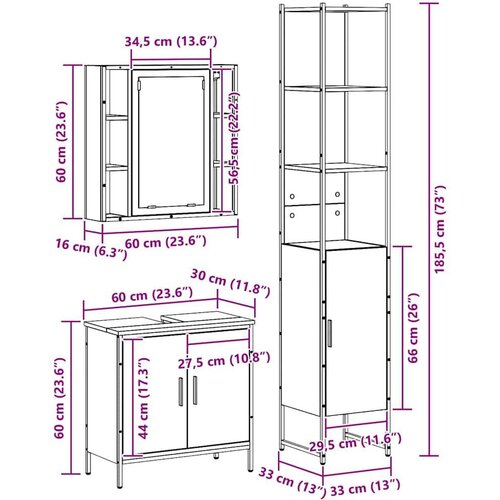 vidaXL Kupaonske jedinice s umivaonikom Smeđa 33 x 33 x 185.5 cm Cijene