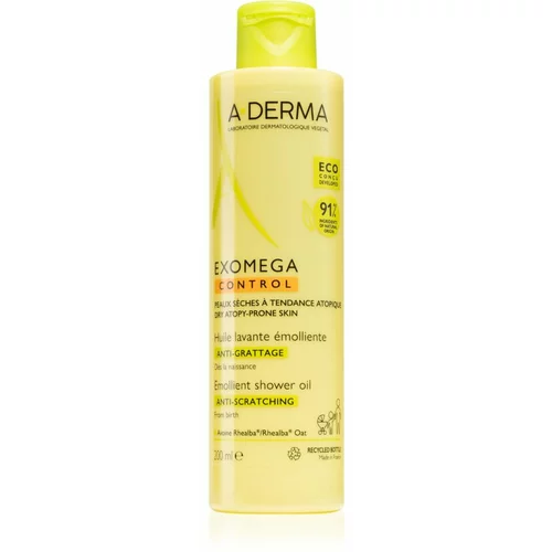A-derma exomega control emollient shower oil mehčalno olje za tuširanje za suho kožo, nagnjeno k atopiji 200 ml unisex