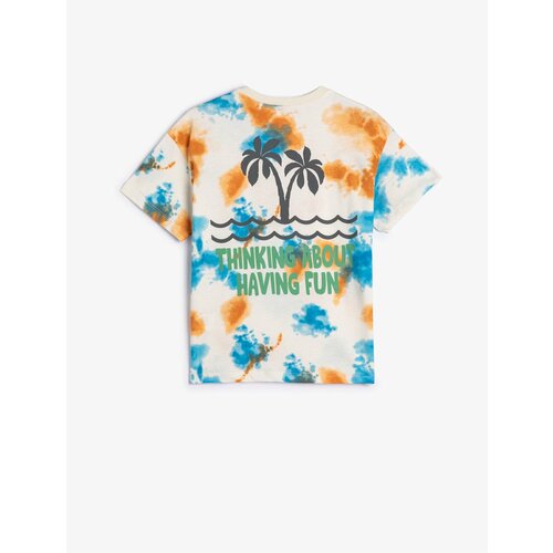 Koton Oversized T-shirt with Tie-Dyeing Pattern and Palm Print on the Back Short Sleeve Cotton. Cene