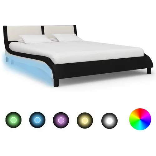 vidaXL posteljni okvir LED črno in belo umetno usnje 140x200 cm