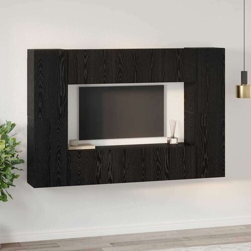VidaXL Komplet TV omaric s polico 8 pcs Črni hrast 181 x 30 x 120 cm Slike