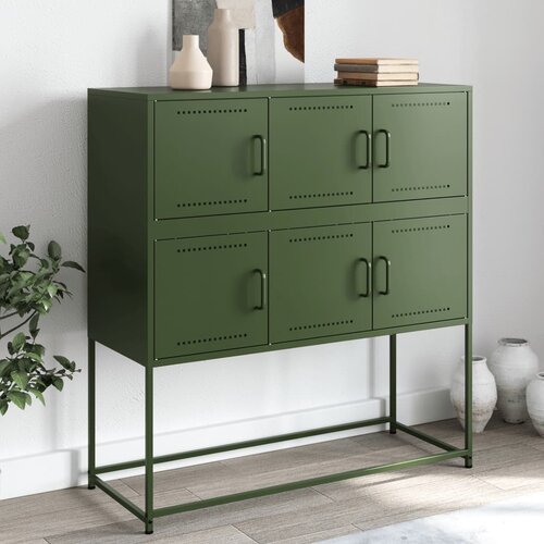 VidaXL Komoda olivno zelena 100,5x39x107 cm hladno valjano jeklo Slike