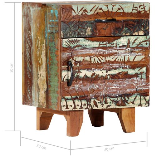  Ručno izrezbareni noćni ormarić od obnovljenog drva 40x30x50 cm Slike