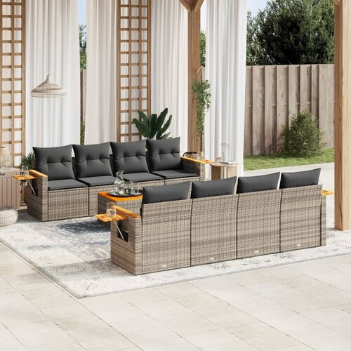 vidaXL 9-dijelni set vrtnih sofa od poliratana s jastucima sivi Cijene