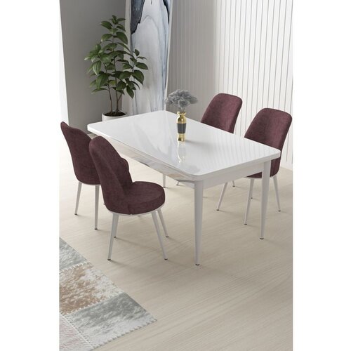 Hanah home nil - white, dusty rose whitedusty rose dining table & chairs set (5 pieces) Cene