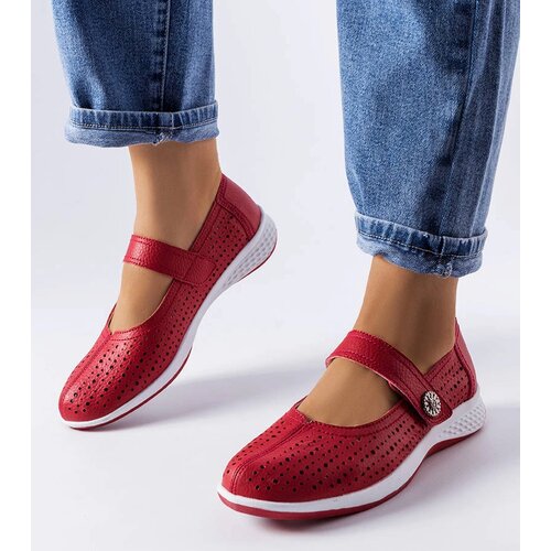 Gemre Red perforated leather ballet flats Morgnano Cene