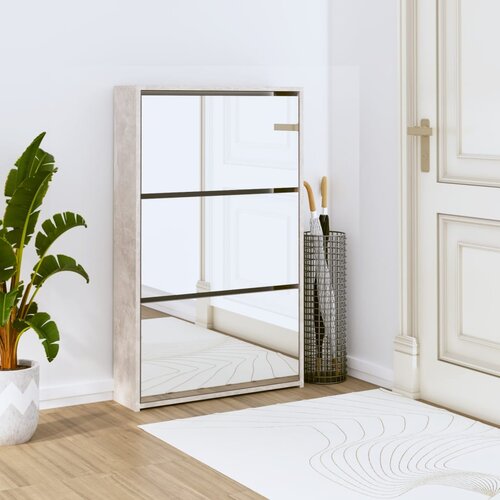 vidaXL Omarica za čevlje z ogledalom 3-nadstropna siva 63x17x102,5 cm Cene