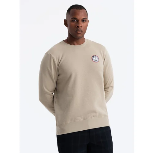 Ombre Men's non-stretch sweatshirt with college style patch - sand