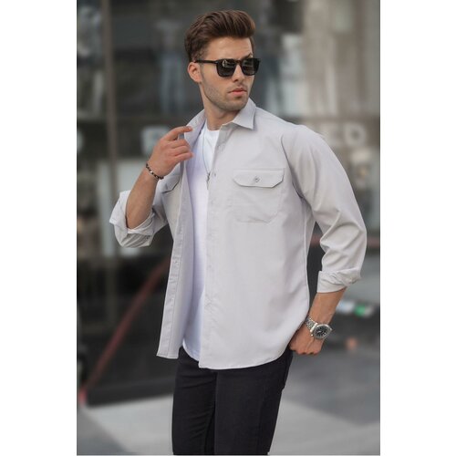 Madmext Gray Basic Regular Fit Men's Shirt 6716 Slike