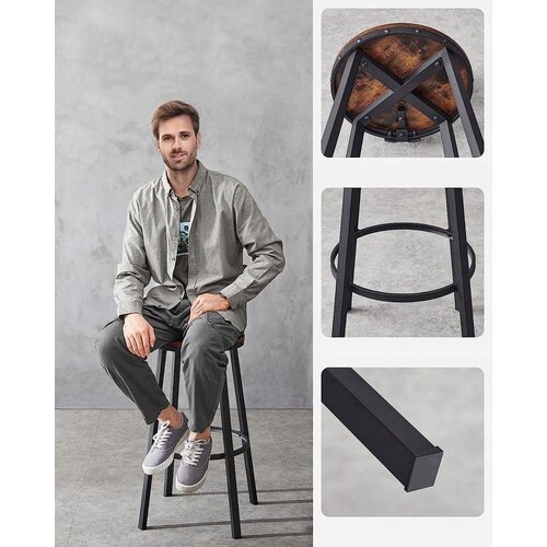  Tabureti s naslonom - Rustikalno smeđa + crna, loft stil Slike