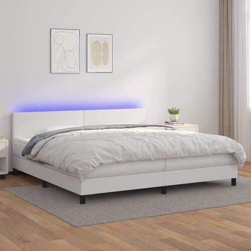 Krevet box spring s madracem LED bijeli 200x200 cm umjetna koža Slike