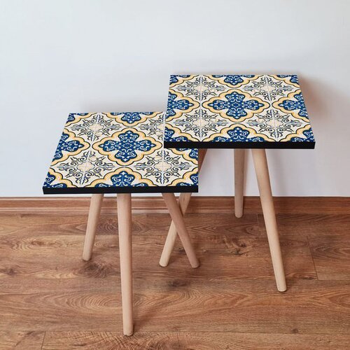 Hanah home 2Shp38 - navy blue navy blueyellowwhite nesting table (2 pieces) Cene