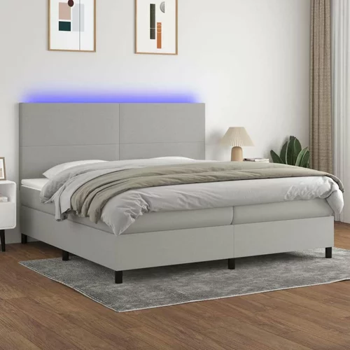  Box spring postelja z vzmetnico LED sv. siva 200x200 cm blago, (20761108)
