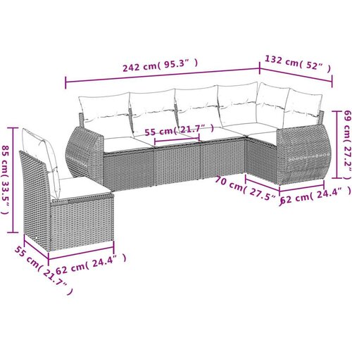 vidaXL 6-dijelni set vrtnih sofa s jastucima bež od poliratana Cijene