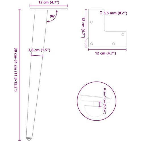 VidaXL noge stolića za kavu stožastog oblika 4 kom crne 30-31 cm čelik Slike