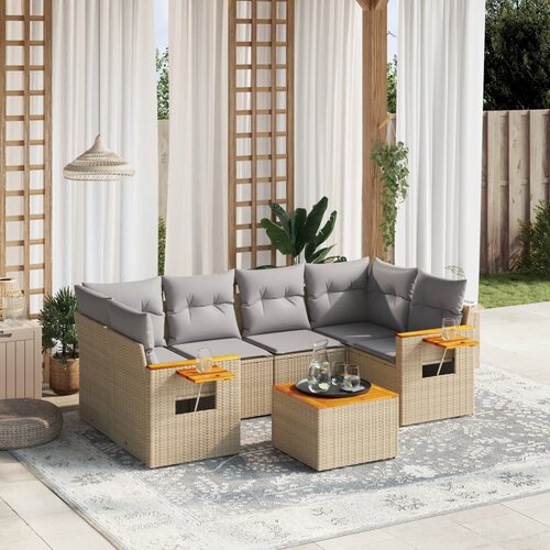 vidaXL 7-dijelni set vrtnih sofa od poliratana s jastucima bež Cijene