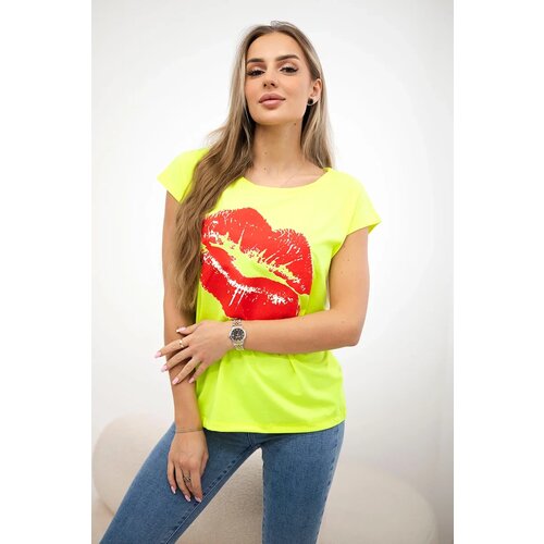 Kesi Lip print blouse yellow neon+red Cene