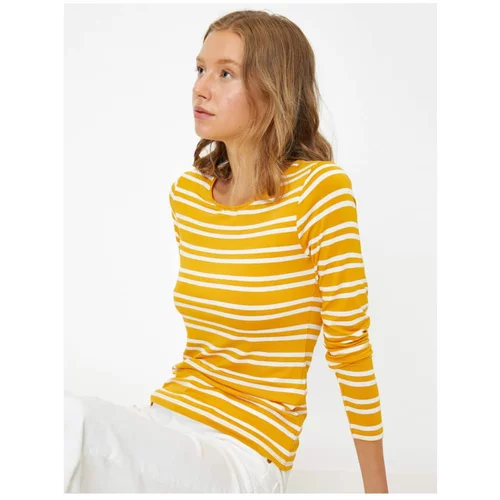 Koton Women's Yellow Long Sleeve Striped T-Shirt