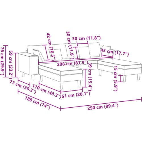 VidaXL Bar&amp;scaron;unasta sofa s jastukom s jastukom 3 pcs Tamno siva 208 cm Bar&amp;scaron;un Slike