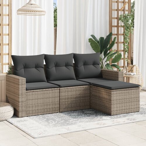 VidaXL 4-dijelni set vrtnih sofa od poliratana s jastucima sivi Slike