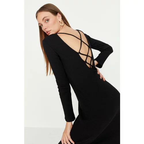 Trendyol Black Low Back Ribbed Maxi Knitted Dress