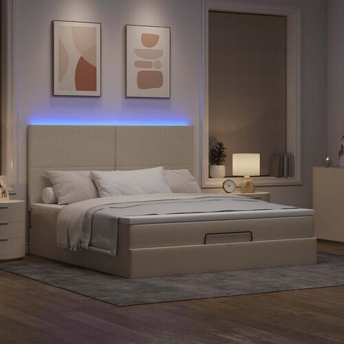 VidaXL Otomanski krevet s madracem i LED krem 160x200cm tkanine Slike