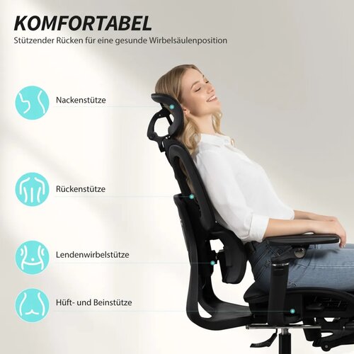 Ergonomska uredska stolica s podesivim osloncem naslonima za ruke i noge mrežasta crna Slike
