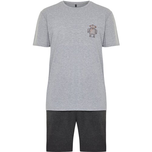 Trendyol Gray Regular Fit Embroidered Knitted Pajamas Set Slike