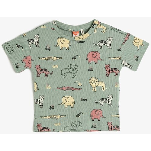 Koton Baby Boy Short Sleeve Crew Neck Textured Printed T-Shirt 3smb10152tk Cene