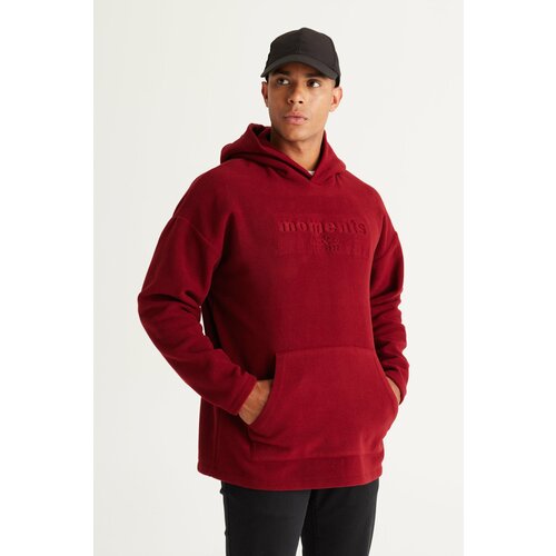 AC&Co / Altınyıldız Classics Men's Burgundy Oversize Loose-Fit Hooded Fleece Sweatshirt Slike