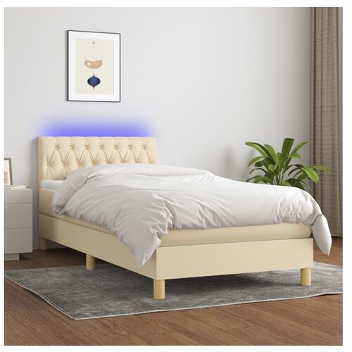 VidaXL Box spring postelja z vzmetnico LED krem 90x190 cm bl Slike