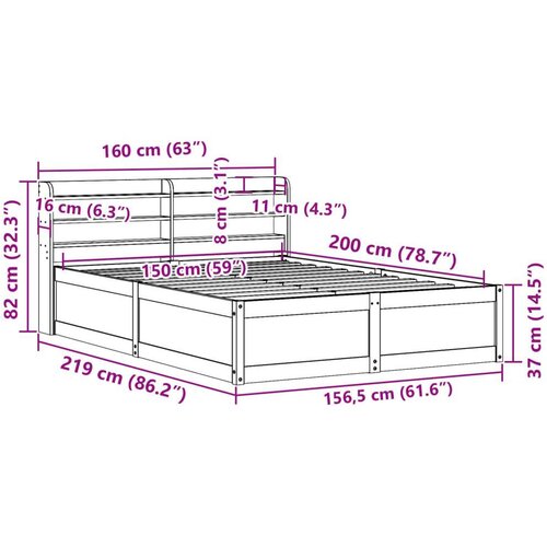 VidaXL Okvir kreveta s uzglavljem vo&amp;scaron;tano smeđi 150x200 cm od borovine Slike