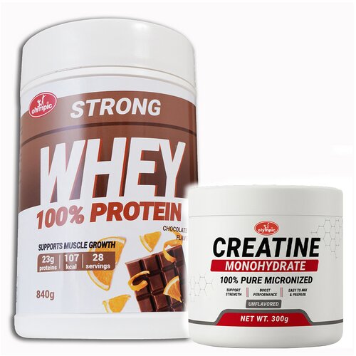 Olympic Strong 100% Whey Protein Čoko-Oranž 840g + Creatine Monohydrate 300g Cene