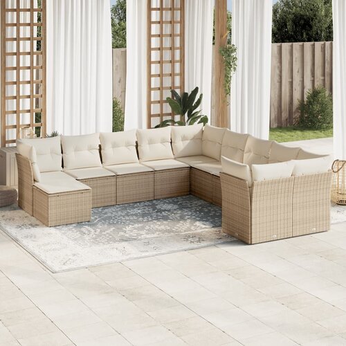 VidaXL 11-dijelni set vrtnih sofa od poliratana s jastucima bež Slike