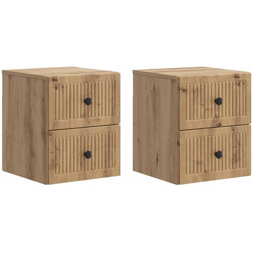  Noćni ormarić za montažu na zid s ladicama 2 pcs Hrast artisan Slike