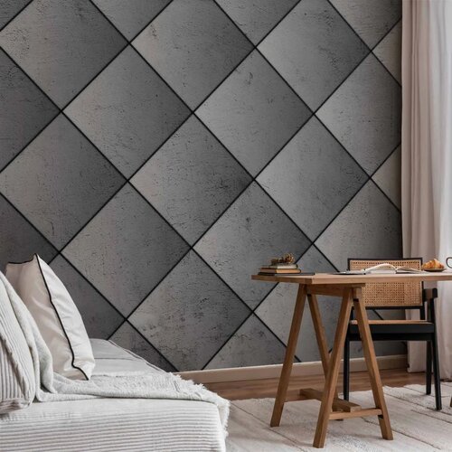  Foto tapeta - Grey symmetry - geometric pattern in concrete pattern with black joints 392x280 Samoljepljiva Slike